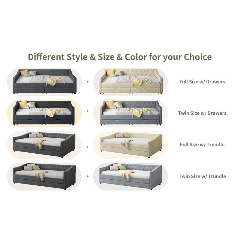 Twin Size Upholstered Daybed with Drawers For Bedroom