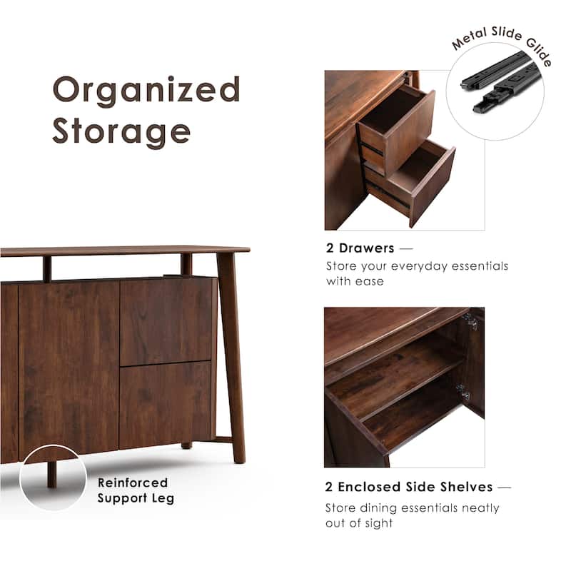 Furniture of America Abigail VI Mid-Century Modern Walnut Solid Wood Dining Server with Drawers and Shelves