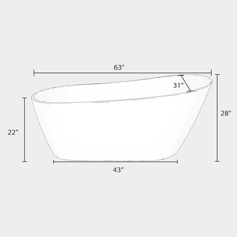 55"/59"/63" Acrylic Single Slipper Freestanding Soaking Bathtub in White with Drain
