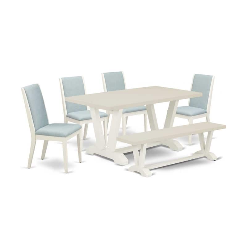 HomeStock 6-Piece Rectangle Natural Oak Finish Solid Wood Top Dining Table with 1-Bench, 4-Chairs