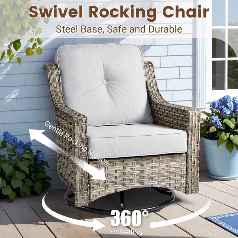 HOOOWOOO 10-piece Wicker Patio Furniture Set Sectional Sofa with Swivel Chair