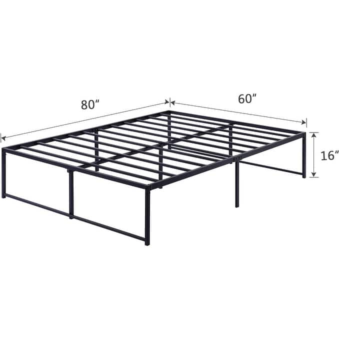 16 inch Bed Frames Heavy Duty Metal Twin/Full/Queen/King Size Platform BedFrame, No Box Spring Needed, Black Beds - Queen