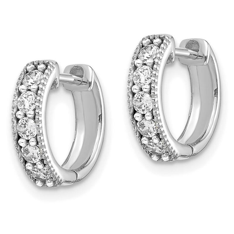 Curata 14k White Gold Diamond Milgrain Hoop Earrings - 11x12mm Wide 3mm Thick