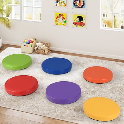 Set of 6 Colorful Stackable Kids Floor Cushions with Handles and PU Foam Seats for Classroom or Home - 14" x 14" x 2.5"