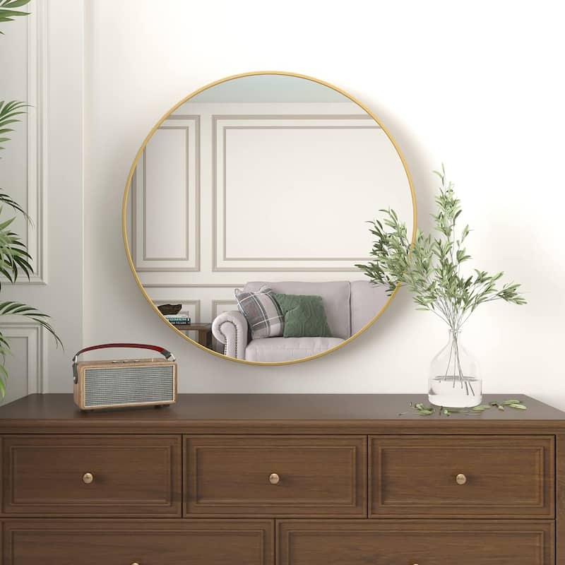 32 Inch Metal Framed Round Bathrrom Mirror For Wall - Gold