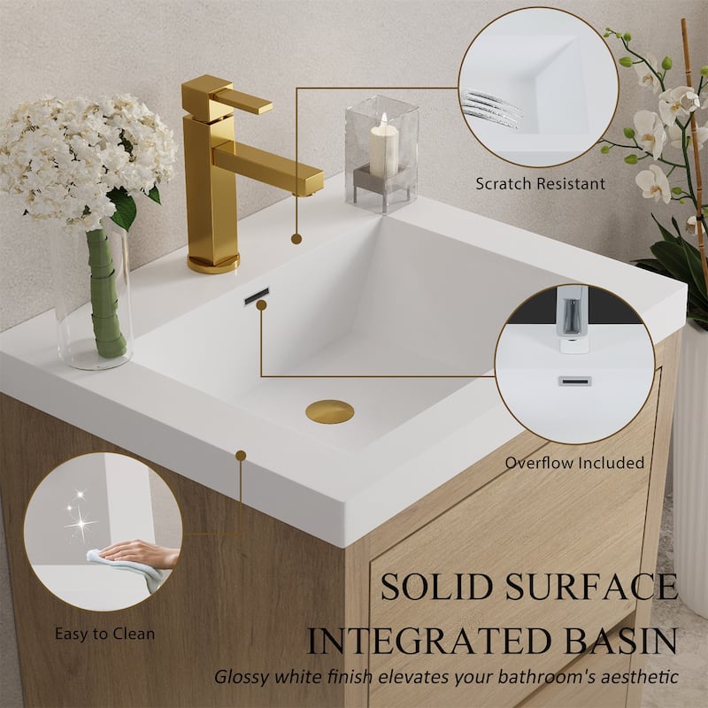 24" Bathroom Vanity with Stone Resin Countertop and Soft Close Drawers