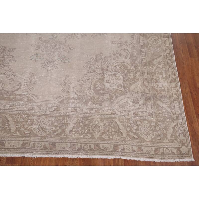 Muted Distressed Tabriz Vintage Persian Ug Hand-Knotted Wool Carpet - 8'0" x 11'3"