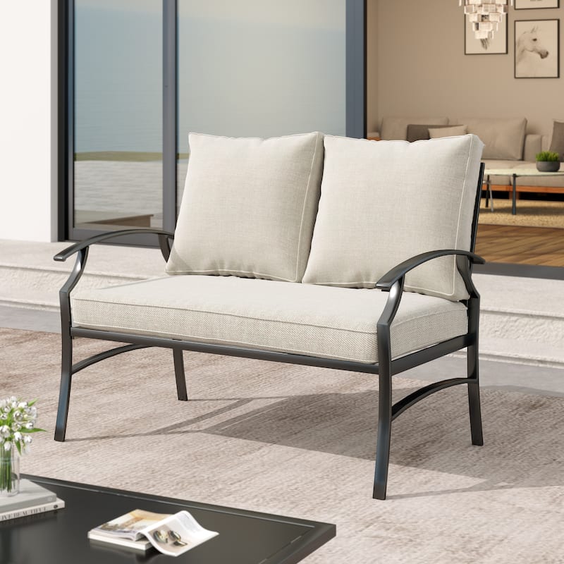 Outdoor Patio Metal 74" W Sofa/ 50" W Loveseat with Cushions - Beige-Loveseat