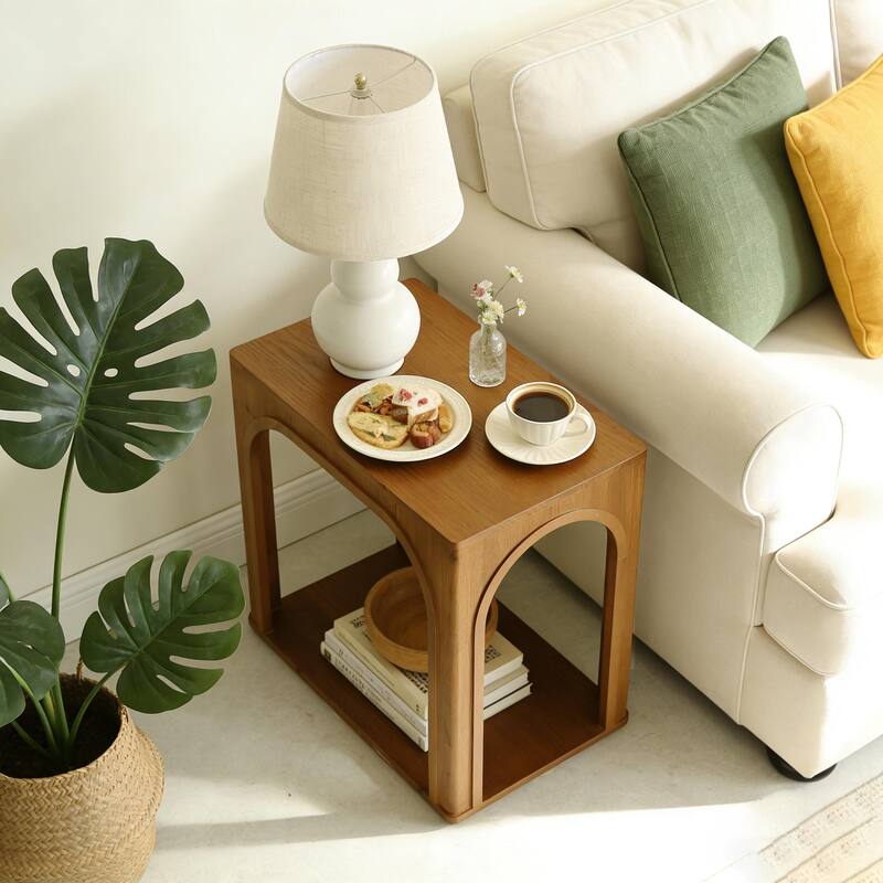 25" Solid Wood End Table with Bottom Shelf