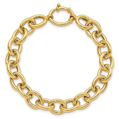 Curata 14k Yellow Gold 11mm Italian Fancy Oval Link Bracelet - 7.5 Inch