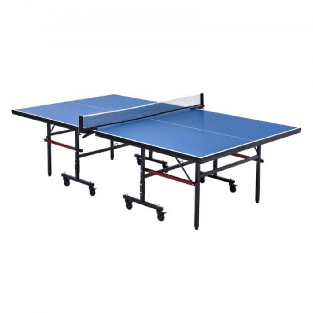 Blue MDF Foldable Ping Pong Table with Wheels and Net Set - 107.9” L x 60” W x 30” H