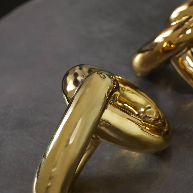 Porcelain Ceramic Chain Decorative Sculpture - Set of 2 Gold, Silver - CosmoLiving by Cosmopolitan