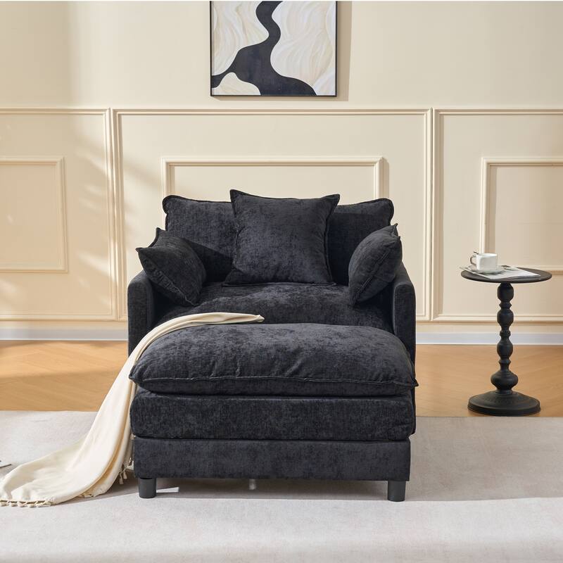 39.4" Modern Accent Chair with Ottoman, Living Room Club Chair Chenille Upholstered Armchair, Reading Chair for Bedroom