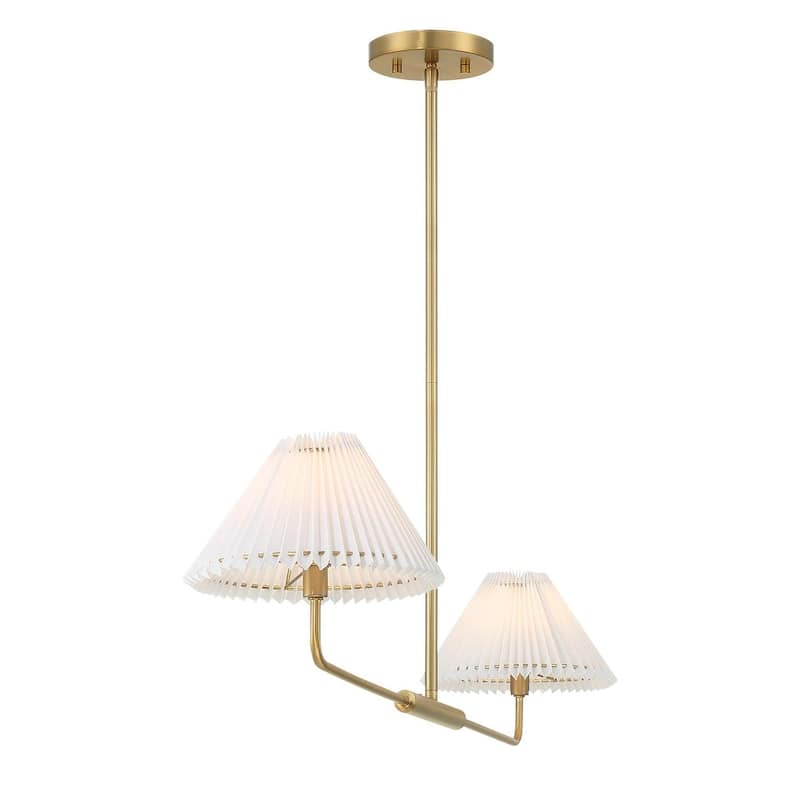 2-Light Linear Chandelier with White Pleated Fabric Shades