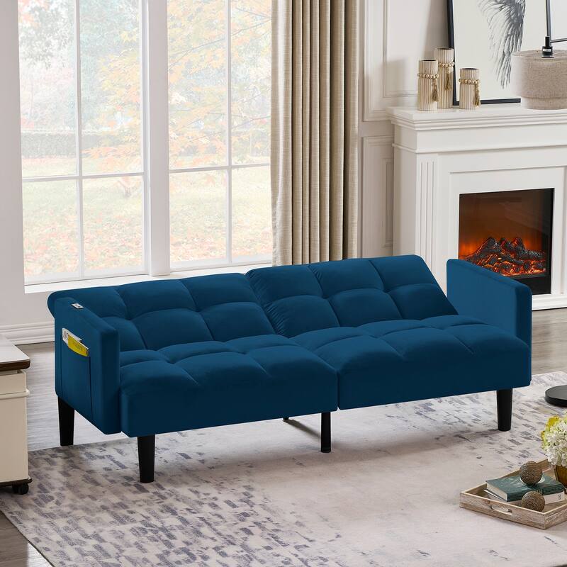 Velvet Futon Couch Sofa Lounge Sofa with Adjustable Backrest, Convertible Folding Sofa Bed Sleeper Sofa