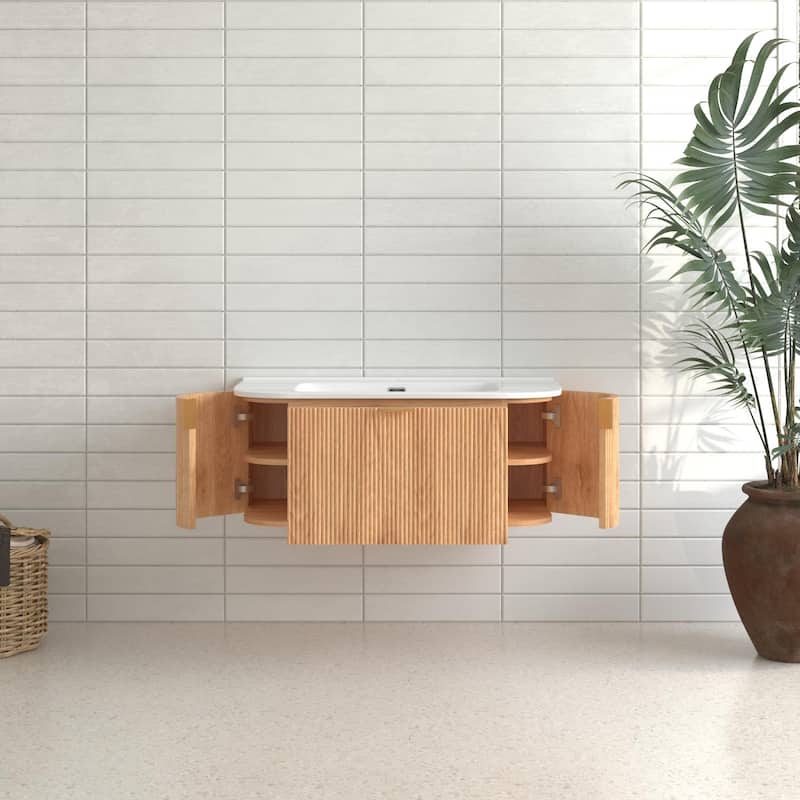 GDF Studio - Verona Floating Bathroom Vanity with Curved Edge Storage & Ceramic Basin without Faucet
