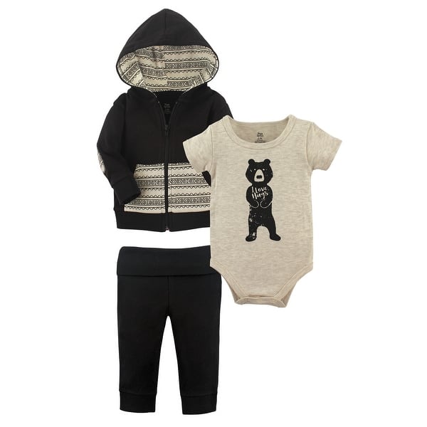 slide 1 of 1, Yoga Sprout Baby and Toddler Boy Cotton Hoodie, Bodysuit or Tee Top, and Pant, Bear Hugs Baby 0-3 Months - Bear Hugs Baby