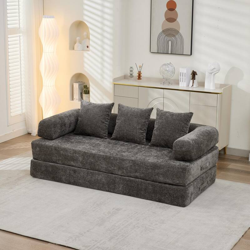 Roomfitters Folding Sofa Bed with 3 Pillows, Convertible Floor Lounger Sleeper Couch for Living Room and Guest Room