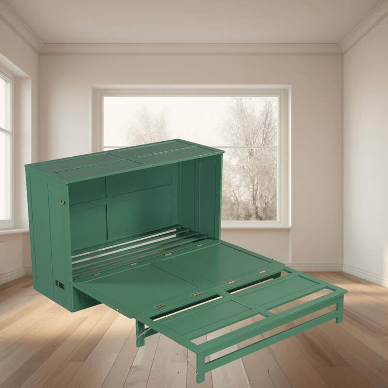 Queen Size Murphy Bed with Built-In Charging Station and Big Storage Drawer, Space-Saving Modern Wall Bed Frame, for Bedroom