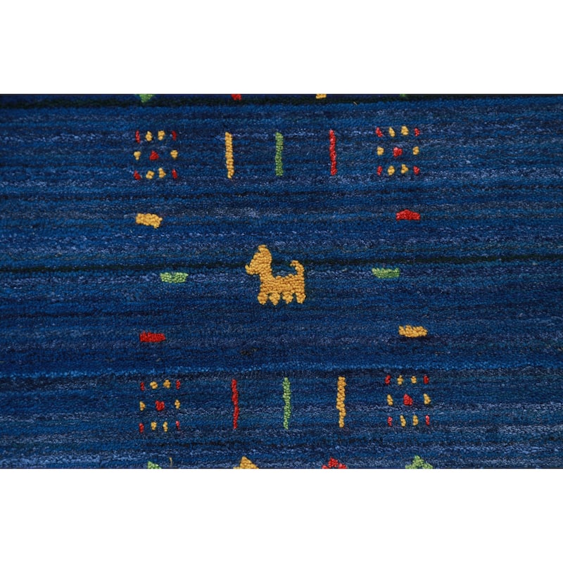 Blue Gabbeh Indian Area Rug Handmade Silk Carpet - 8'11" x 11'4"