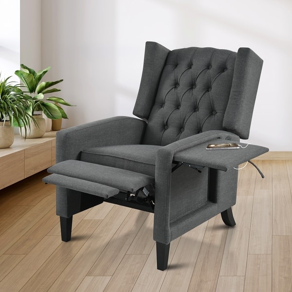 slide 2 of 56, Manual Adjustable WingBack Recliner Chair, with Foldable Side Table, USB Charging Ports, PushBack Reclining Chairs Dark Gray