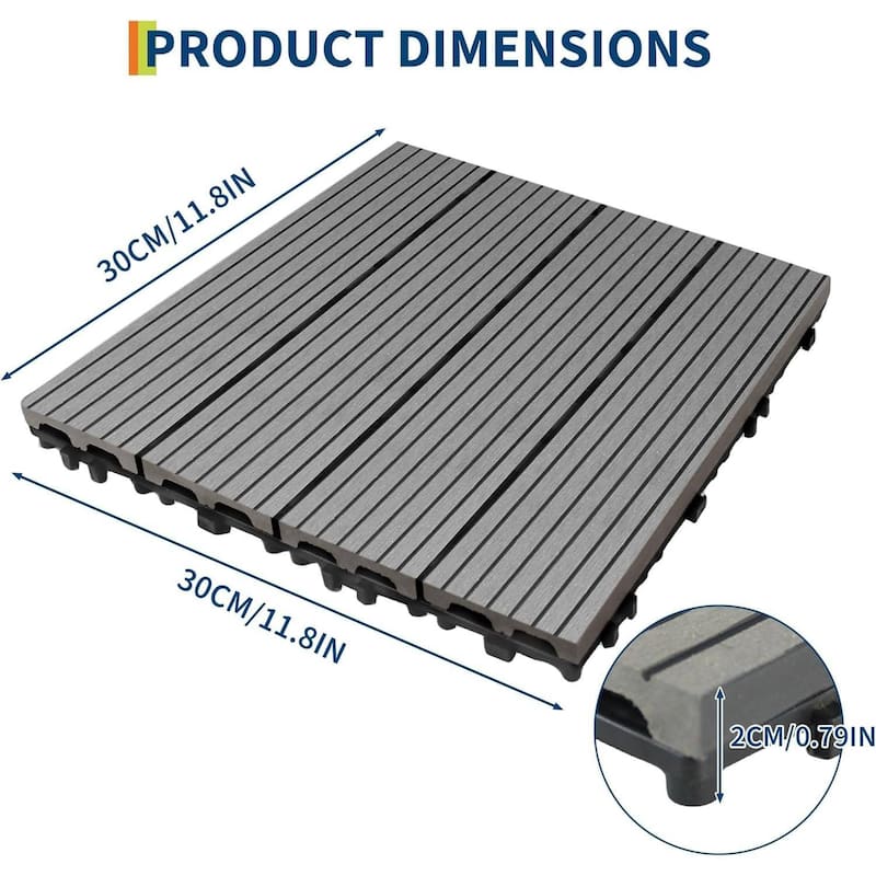 9-Pack 12"X12" Interlocking Patio Flooring Tiles for Patio, Balcony, Porch, Poolside