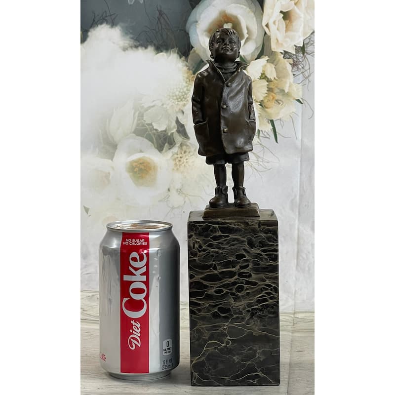 Boy In Rain Genuine Bronze Sculpture Bookend Book End Figurine Hot Cast Figure