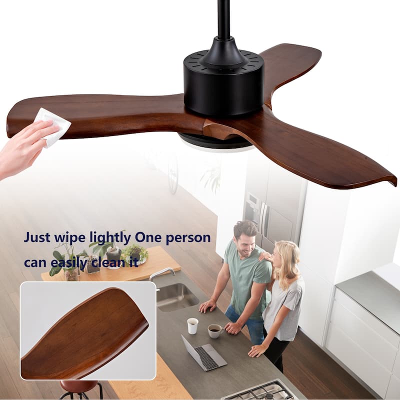 36" Wood Ceiling Fan with Lights Remote Control, Quiet DC Motor 3 Blade