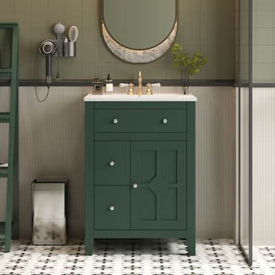 24" Modern Bathroom Vanity - Ceramic Basin, 2 Drawers & Soft-Closing Door, Compact Design