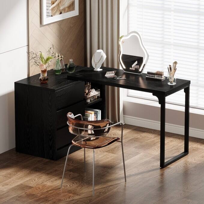 White Vanity Desk, Makeup Table with Ample Storage