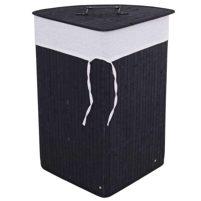Costway Corner Bamboo Hamper Laundry Basket Washing Cloth Bin Storage