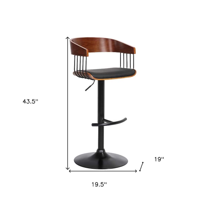 Modern Adjustable Bar Stool with Swivel Faux Leather Upholstery Pedestal Base and Footrest Support - 43.5”H x 19”W x 19.5”D
