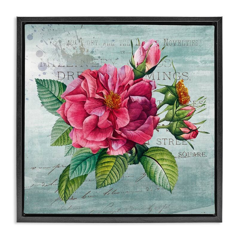 Stupell Pink Garden Flower over Rustic Framed Floater Canvas Wall Art Design By Susan Arnot - 18 x 18 - Black