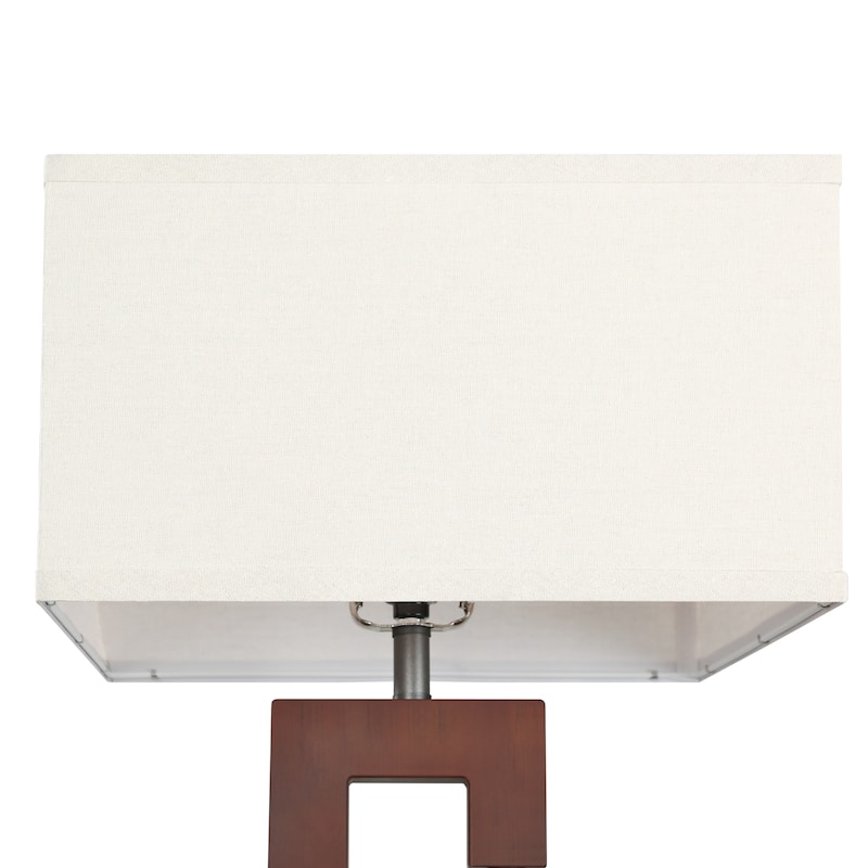 25.9" Wood Table Lamp With Cotton Shade And USB Set of 2
