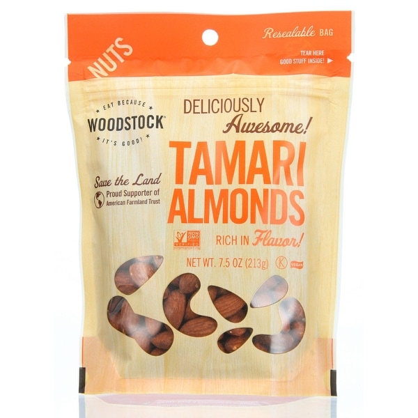 Woodstock Tamari Almonds - Roasted - Case of 8 - 7.5 oz.