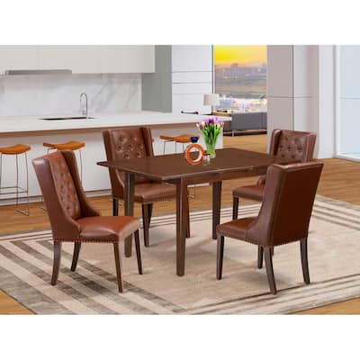 5-Piece Mahogany Finish Solid Wood Top Button Tufted Dining Room Set (Seats-4)