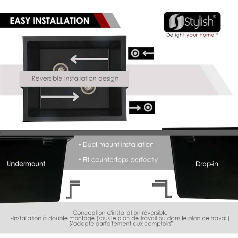 STYLISH 25 inch Single Bowl Dual Mount Composite Granite Utility Sink