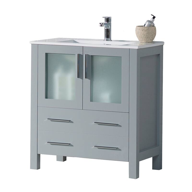 Blossom Solid Wood Double Bathroom Vanity w/ Ceramic Sink & Base - 30 Inch - Metal Grey