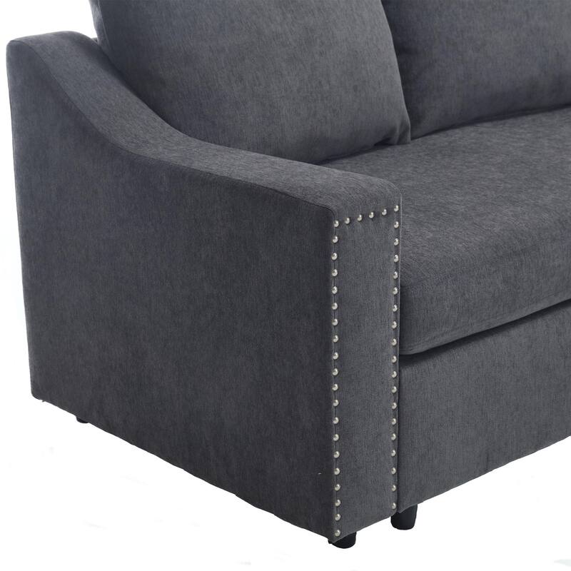 81.5'' L-Shaped 5-Seater Sectional Sofa with Pull-Out Bed and Six Pillows, Multifunctional Corner Couch for Living Areas