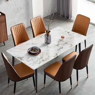 UNHO Modern Dining Table with Slate Stone Top and Metal Legs Rectangle - 47.2x27.5x30 inch