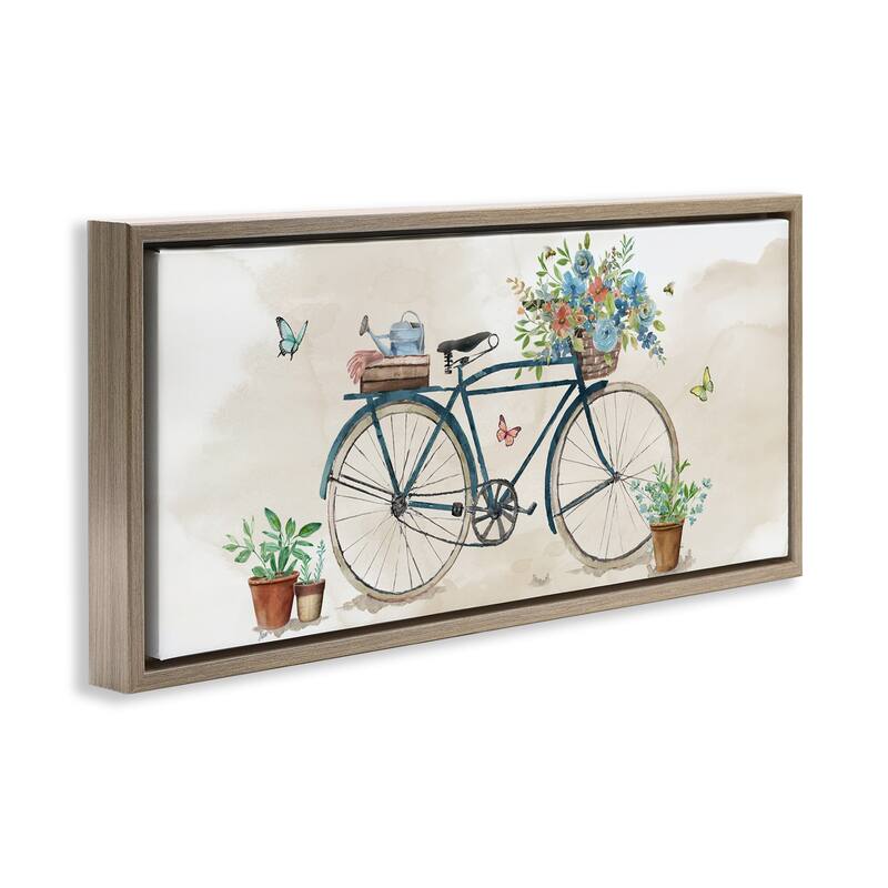 Stupell Garden Bicycle & Florals Framed Floater Canvas Wall Art Design By Nan