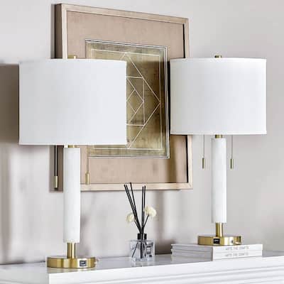 26'' Alabaster Table Lamp Set with USB