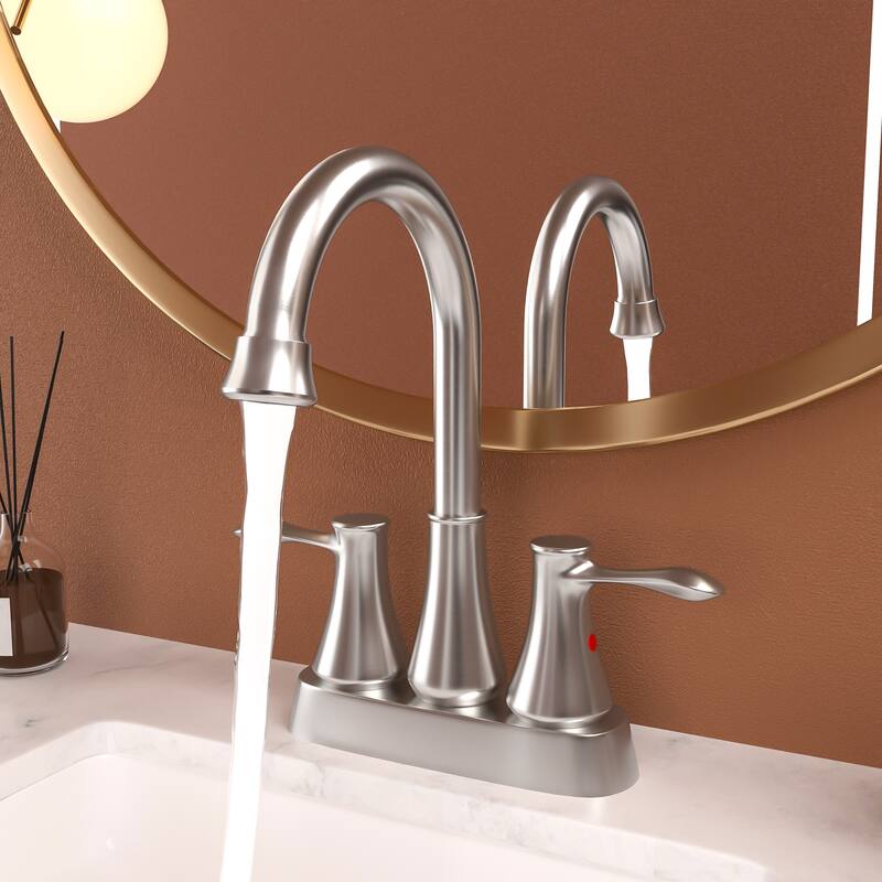Modern 2 Handle Bathroom Sink Faucet with Pop-Up Drain and 2 Water Supply Lines, Anti-Corrosion and Scratch Resistant - Off-White