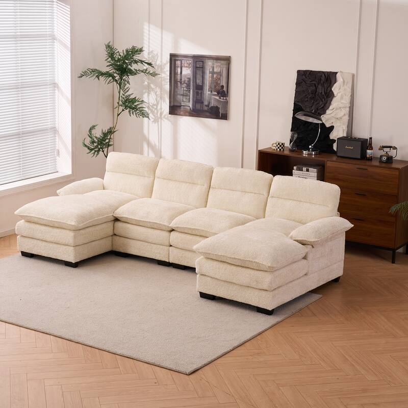 Oversized Modular Sectional Sofa, 111.8" U Shaped Couch with Movable Ottoman,Large 6 Seater Corner Sofa for Living Room - Beige