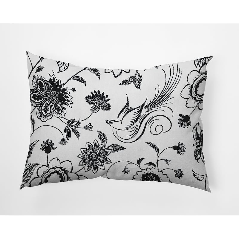 Traditional Bird Floral Polyester Indoor Pillow - Black - 14" x 20"