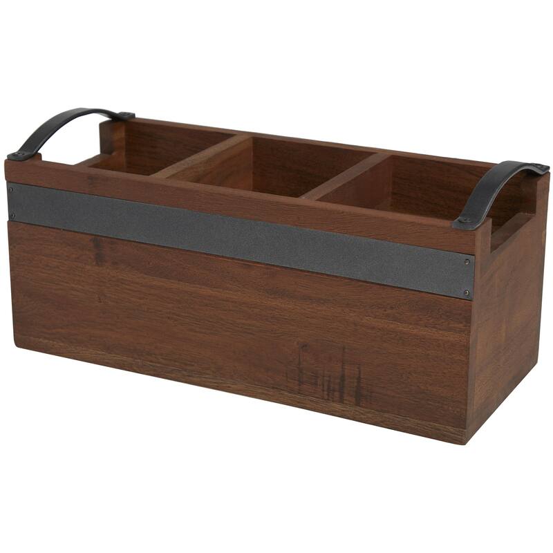 Mango Wood 3 Section Living Room Decor Tray with Black Metal Handles - Brown or Beige - Roche River Decor