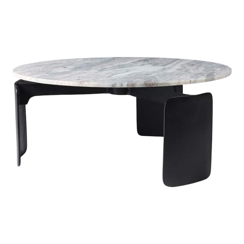 Marble and Cast Aluminum Coffee Table Modern Metal Base - 13" Black - 30" x 30" x 13"