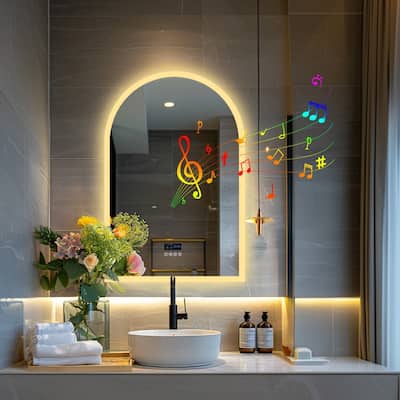 Arch Bathroom Vanity Mirror with Lights Built-in Bluetooth Speaker Dimmable Anti Fog 3 Color - 36"x24"