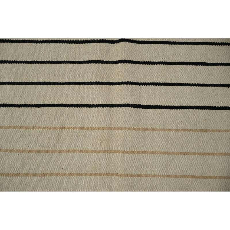 Hand Woven Oriental 100% Wool Carpet Southwestern Modern Beige & Ivories Kilim Area Rug - 8' 10'' X 6' 1''