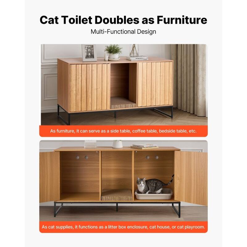 47.2" Natural Wooden Cat Litter Box Cabinet with Enclosed Odor Blocking and Spacious Interior - 47.24 x 17.72 x 26.18 in